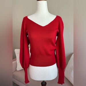 NWT Anthropologie Sweater Cropped V-Neck V-Back Red Women’s XS Feminine Romantic